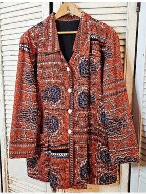 Vintage Cotton Handmade Red & Blue Batik Jacket Ladies Large